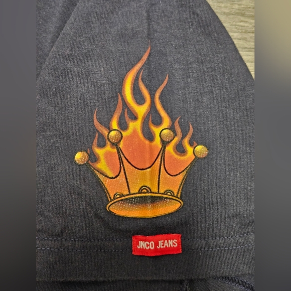 Vintage 90s Y2K Jnco Jeans Rare Flaming Ace Skull Head Navy Blue T-shirt XXL - Picture 5 of 9